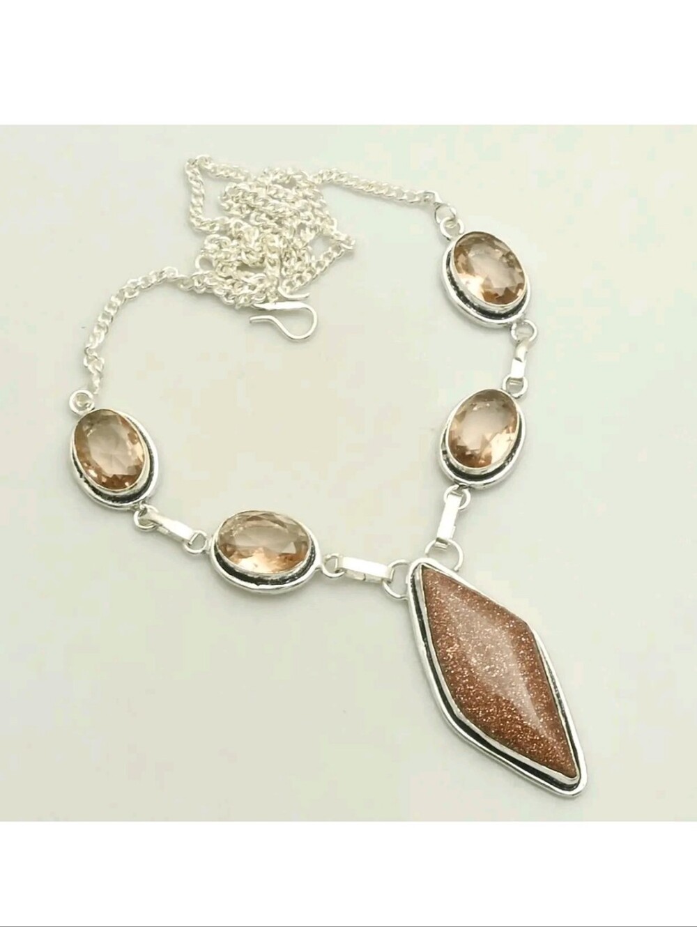 Goldstone, Morganite Gemstone Jewelry 925 Sterling Silver Pendant Necklace